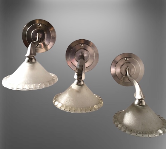 Set of 3 Nickel Plated Verrerie Des Hanots Sconces